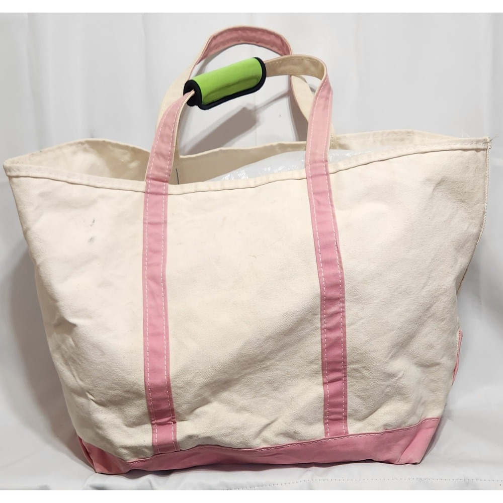 LL Bean Boat &Tote Canvas Bag Pink Zoe Monogram Large Made in USA SOME STAINING - Picture 6 of 9
